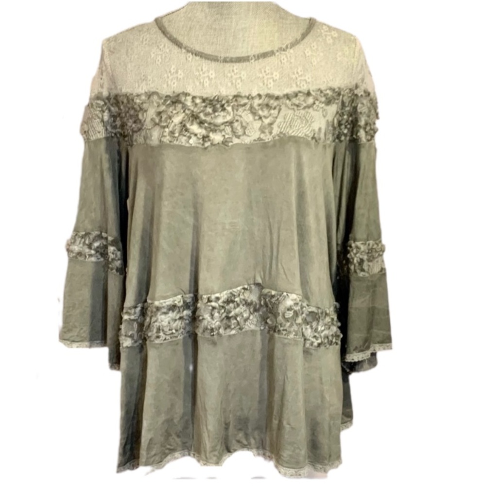 Anthropologie POL Gray Blouse With Lace